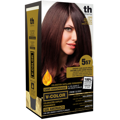 Farba na vlasy V-color č. 5.57 (svetle mahagonovo fialkovo hneda)-domáca sada+šampon a maska zdarma TH Pharma